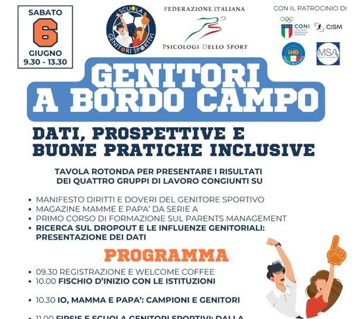 GENITORI A BORDO CAMPO: BUONE PRATICHE INCLUSIVE Il 6 giugno presso la Sala Convegni del CONI Piemonte